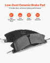 Low-dust ceramic brake pad feature graphic