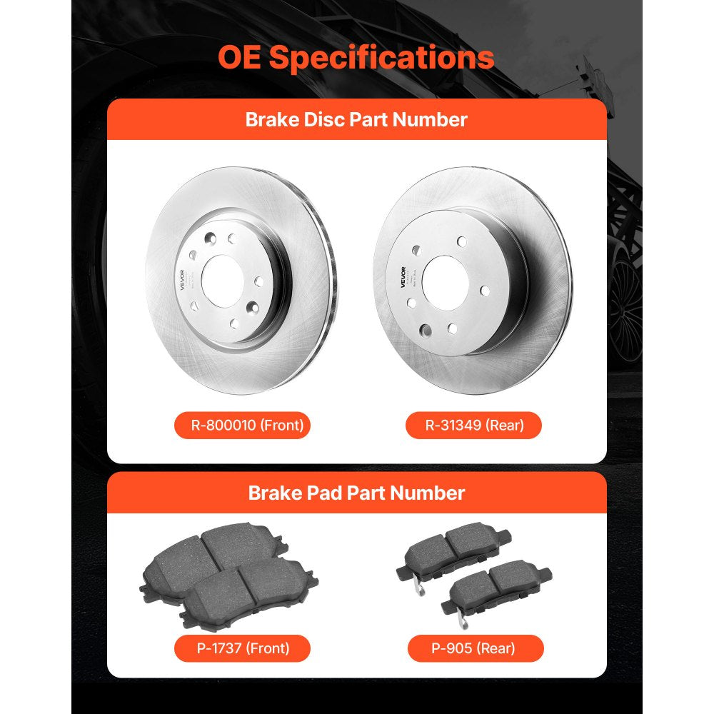 VEVOR Front and Rear Brake Kit Compatible with 2014-2015 Nissan Rogue (2 Row Seating; 11.65 inch (296mm) Front Outer Diameter), Hollow Structure Brake Rotors Ceramic Brake Pads Replacement Kit