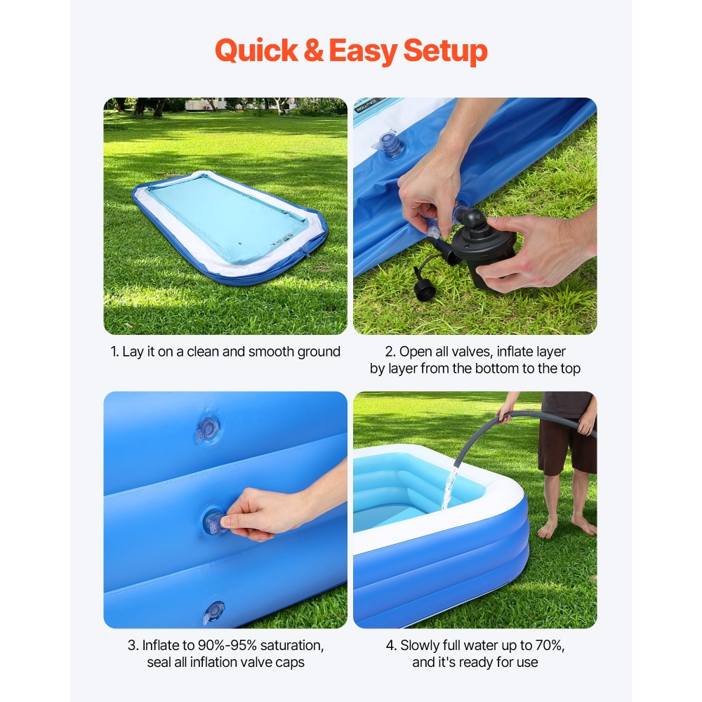 VEVOR Inflatable Pool, 118 x 67 x 20 inch Large Inflatable Swimming Pool, Family Large Swimming Pools with Repair Patches, Blow Up Pools for Kids, Adults, Family, Indoor Outdoor, Summer Water Party