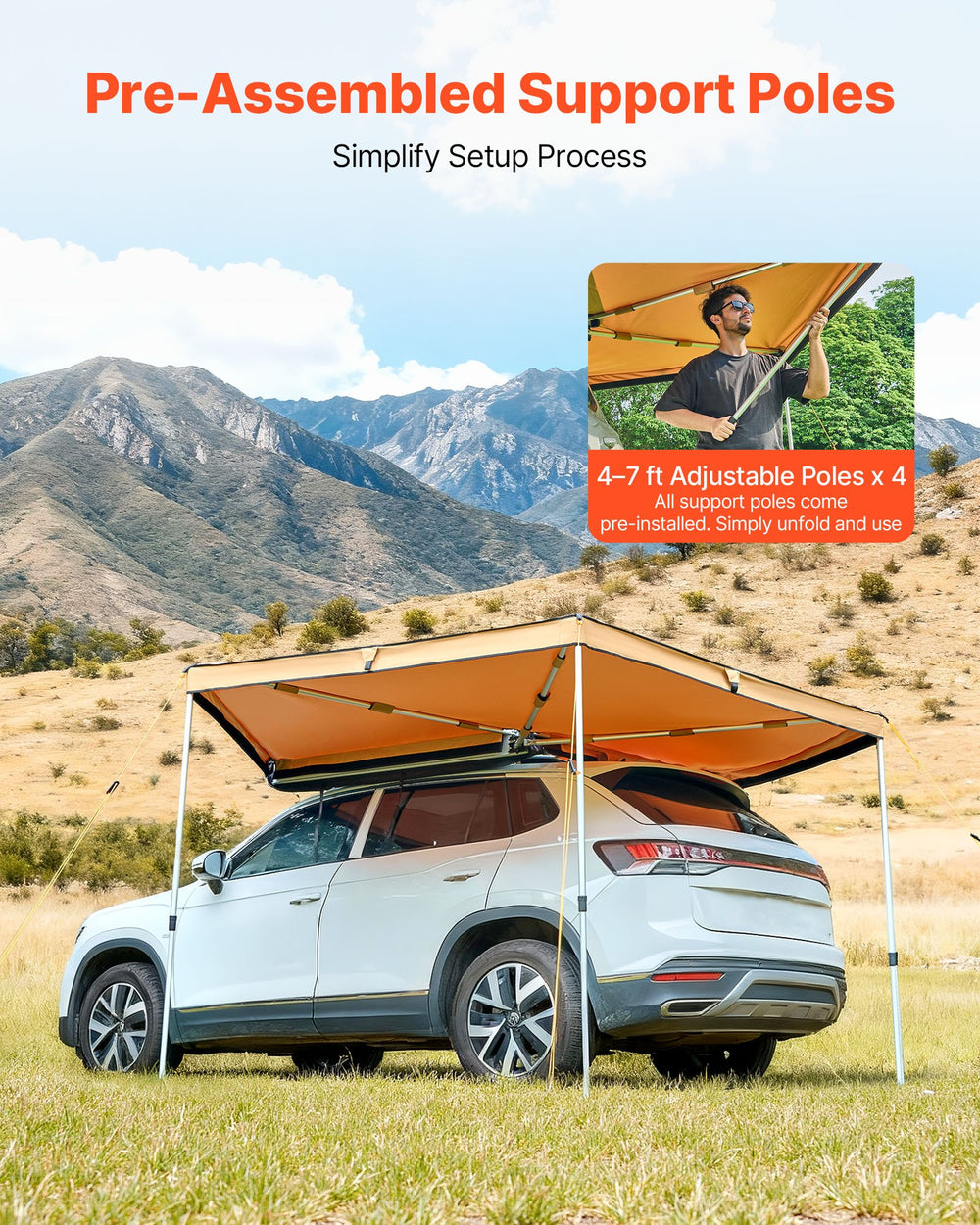 VEVOR 270 Degree Awning, 52 sq.ft Driver Side Vehicle Awning, Waterproof UV50+ Car Side Awnings with Carry Bag, All-Weather Free-Standing Overland Awnings Car Shelter for SUV Van Truck Camping