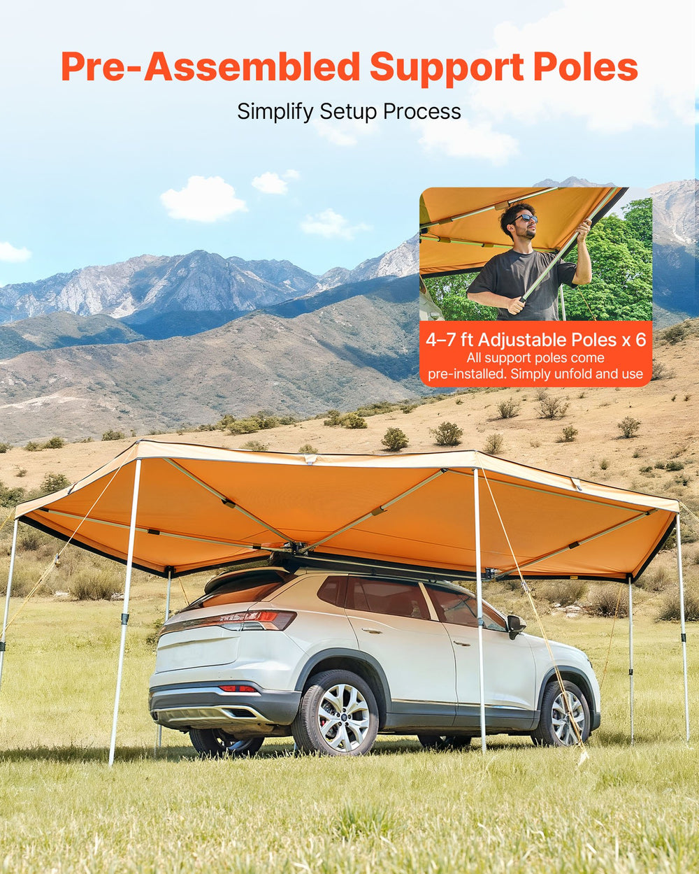 VEVOR 270 Degree Awning, 133 sq.ft Driver Side Vehicle Awning, Waterproof UV50+ Car Side Awnings with Carry Bag, All-Weather Free-Standing Overland Awnings Car Shelter for SUV Van Truck Camping