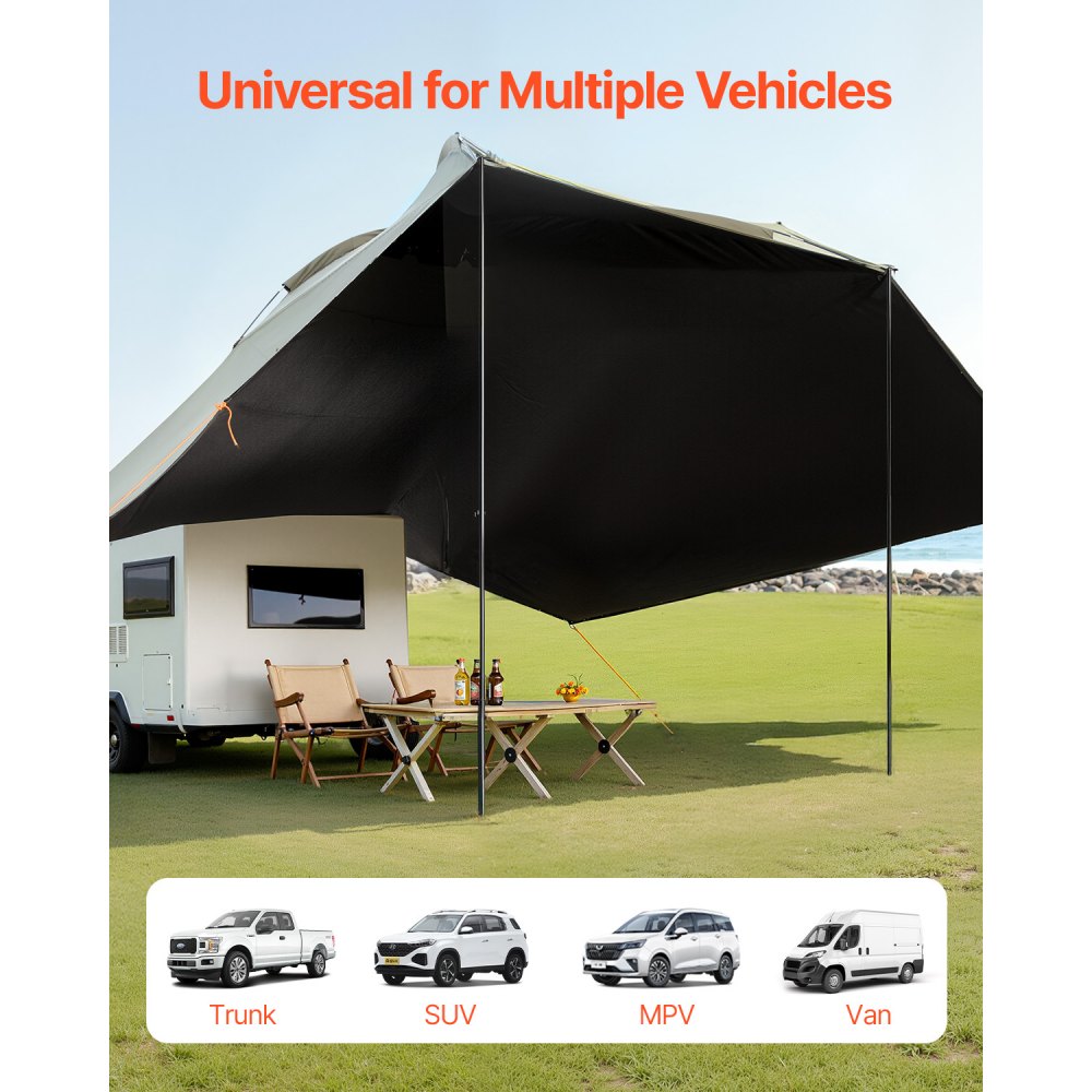 VEVOR Vehicle Awning, Large 10' x 7' Shade Coverage Car Side Awning, PU2000mm UV50+ Car Awning with Extended Side Canopies and Portable Storage Bag, Suitable for Truck, SUV, Van, Campers