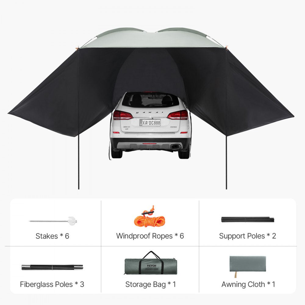 VEVOR Vehicle Awning, Large 10' x 7' Shade Coverage Car Side Awning, PU2000mm UV50+ Car Awning with Extended Side Canopies and Portable Storage Bag, Suitable for Truck, SUV, Van, Campers