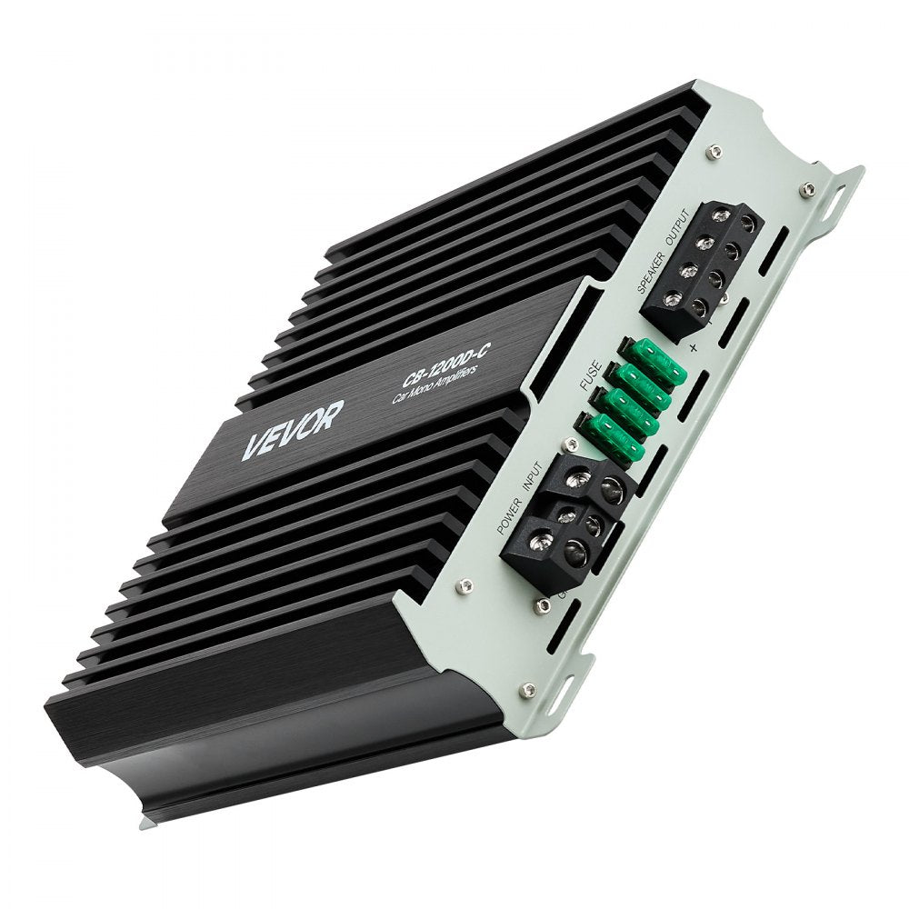 VEVOR Monoblock Car Amplifier, 1200W RMS MAX, 1/2/4 Ohm Stable, 1-Channel Class D Car Audio Amplifier with Remote Subwoofer Level Control, Low Pass Filter, Bass Boost & Phase Shift, Volume Controller