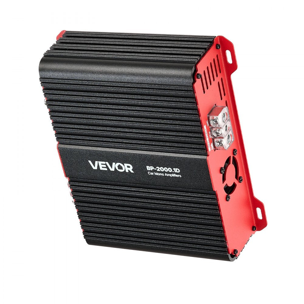 VEVOR Monoblock Car Amplifier, 2000W RMS MAX, 1/2/4 Ohm Stable, 1-Channel Class D Car Audio Amplifier with Remote Subwoofer Level Control, Low Pass Filter and Bass Boost, Volume Controller Included