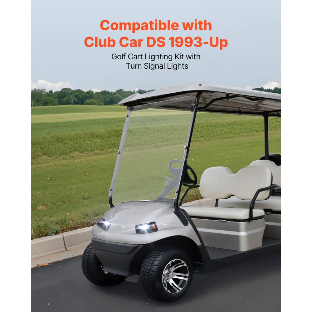 VEVOR Golf Cart Light Kit, 12 Volt, Street Legal LED Headlight and Taillight Kit with Wiring Harness, Turn Signals, Hazard Light, Switch Horn, Brake Pad, Zip Ties, ABS Housing, for Club Car DS 1993-Up