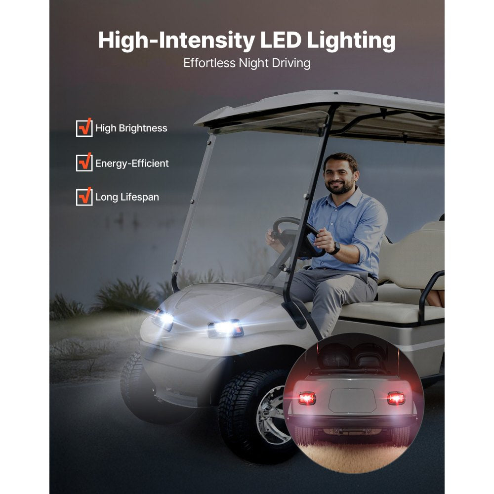 VEVOR Golf Cart Light Kit, 12 Volt, Street Legal LED Headlight and Taillight Kit with Wiring Harness, Turn Signals, Hazard Light, Switch Horn, Brake Pad, Zip Ties, ABS Housing, for Club Car DS 1993-Up