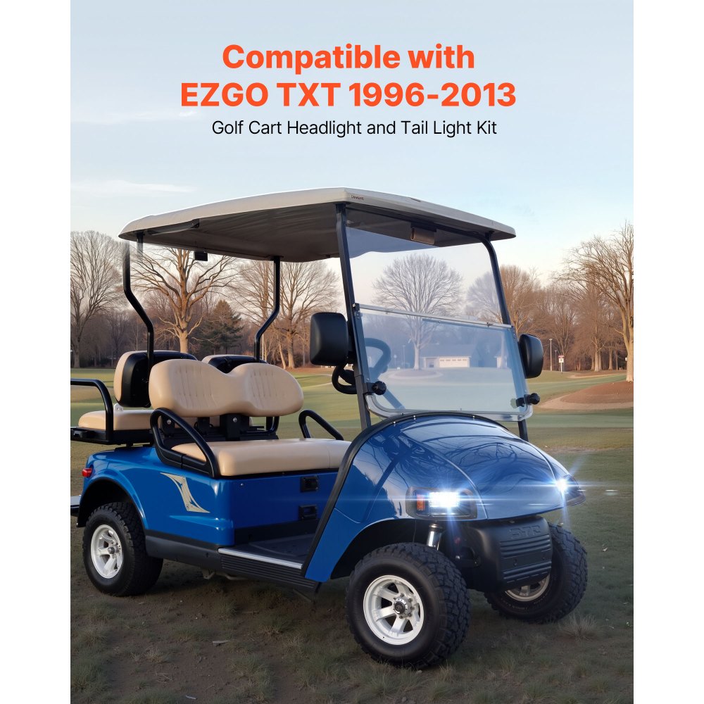 VEVOR Golf Cart Light Kit, 12 Volt, LED Headlight and Tail Light Kit with Wiring Harness, Switch, Zip Ties, ABS Housing, High-Brightness, Waterproof and Dustproof, Fit for EZGO TXT 1996-2013 Models