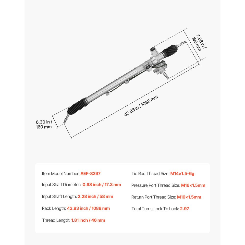 VEVOR Hydraulic Power Steering Rack and Pinion, Rack and Pinion Assembly with Dust Boot, Compatible with 2003-2007 Honda Accord 2.4L, 2004-2006 Acura TL 3.2L, 2007-2008 Acura TL 3.2L / 3.5L