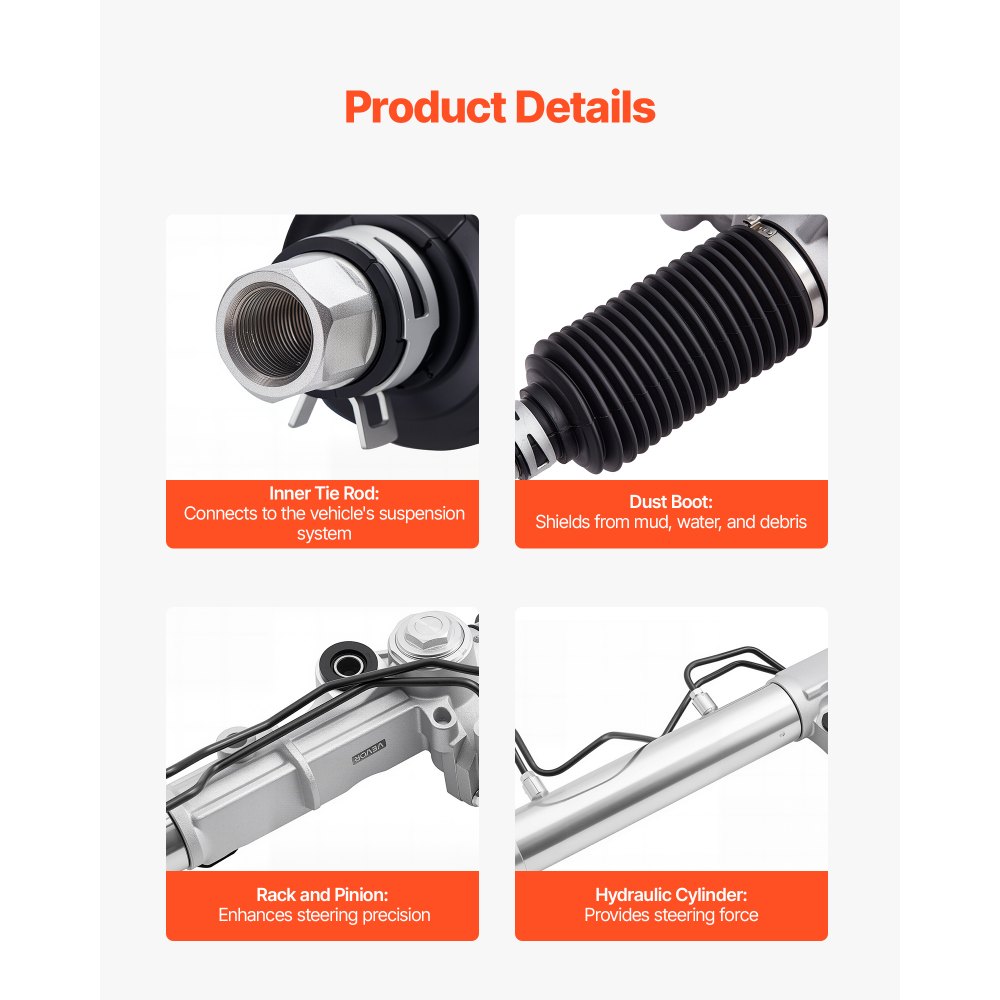 VEVOR Hydraulic Power Steering Rack and Pinion, with Dust Boot, Compatible with 1996-2000 Toyota 4Runner L4 2.7L, 1996-2002 Toyota 4Runner V6 3.4L, 1998-2004 Toyota Tacoma L4 2.7L / V6 3.4L (RWD)