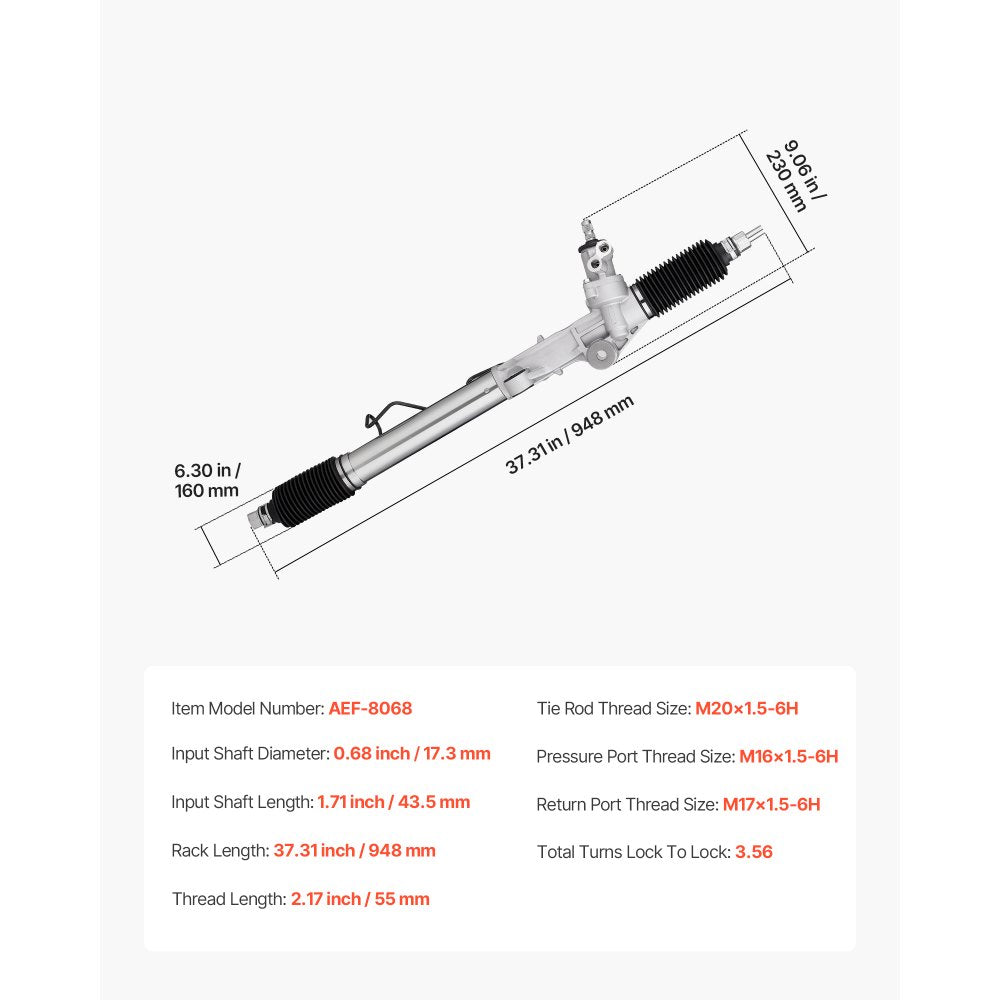VEVOR Hydraulic Power Steering Rack and Pinion, with Dust Boot, Compatible with 1996-2000 Toyota 4Runner L4 2.7L, 1996-2002 Toyota 4Runner V6 3.4L, 1998-2004 Toyota Tacoma L4 2.7L / V6 3.4L (RWD)