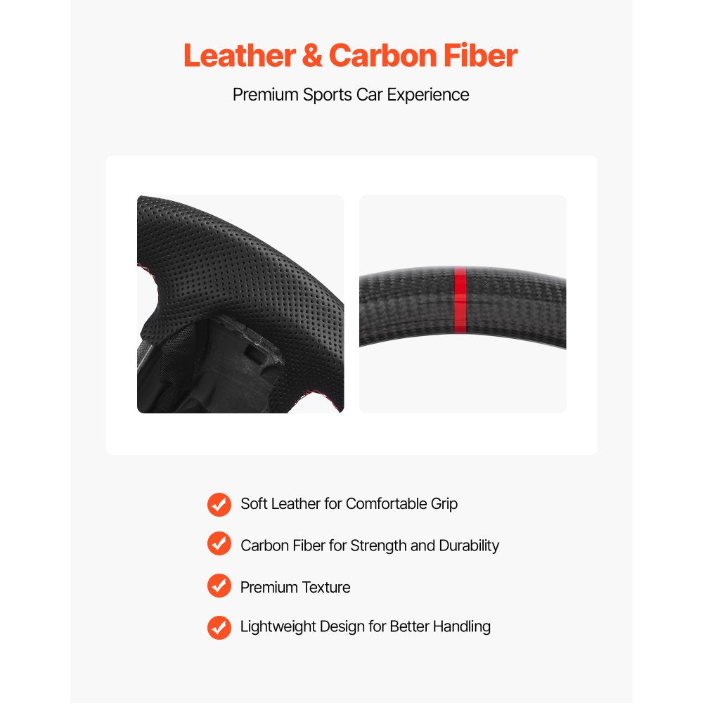 VEVOR Steering Wheel for 2021-2024 Ford F150, Carbon Fiber Steering Wheel D-Shaped Flat-Bottom with Heating Function, Leather Grip with Non-Slip Texture, Accessories Replacement for Ford F150, Black