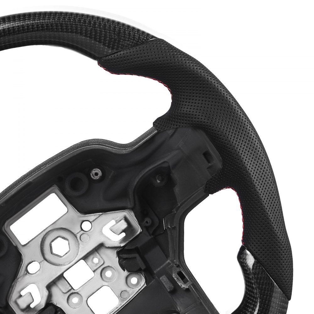 VEVOR Steering Wheel for 2021-2024 Ford F150, Carbon Fiber Steering Wheel D-Shaped Flat-Bottom, Leather Grip with Non-Slip Texture & Precise Stitching, Accessories Replacement for Ford F150, Black