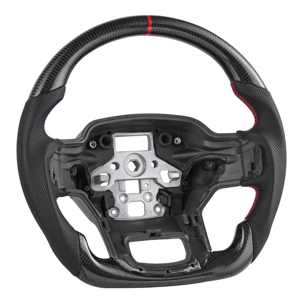 VEVOR Steering Wheel for 2021-2024 Ford F150, Carbon Fiber Steering Wheel D-Shaped Flat-Bottom, Leather Grip with Non-Slip Texture & Precise Stitching, Accessories Replacement for Ford F150, Black