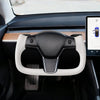 VEVOR Steering Wheel for 2016-2023 Tesla Model 3, Carbon Fiber Steering Wheel D-Shaped Flat-Bottom with Heating Function, Leather Grip with Non-Slip Texture, Accessories Replacement for Model 3, White
