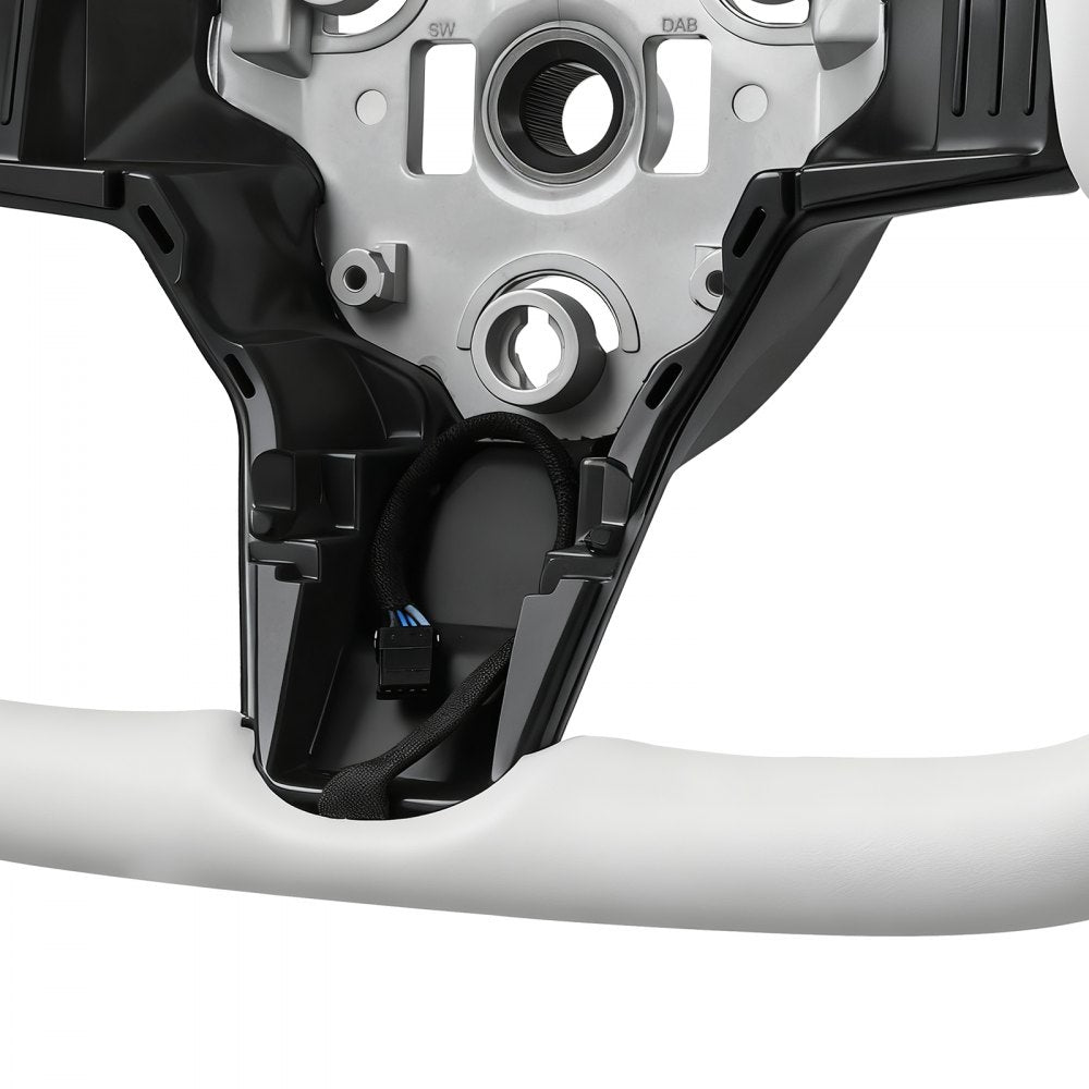 VEVOR Steering Wheel for 2016-2023 Tesla Model 3, Carbon Fiber Steering Wheel D-Shaped Flat-Bottom with Heating Function, Leather Grip with Non-Slip Texture, Accessories Replacement for Model 3, White