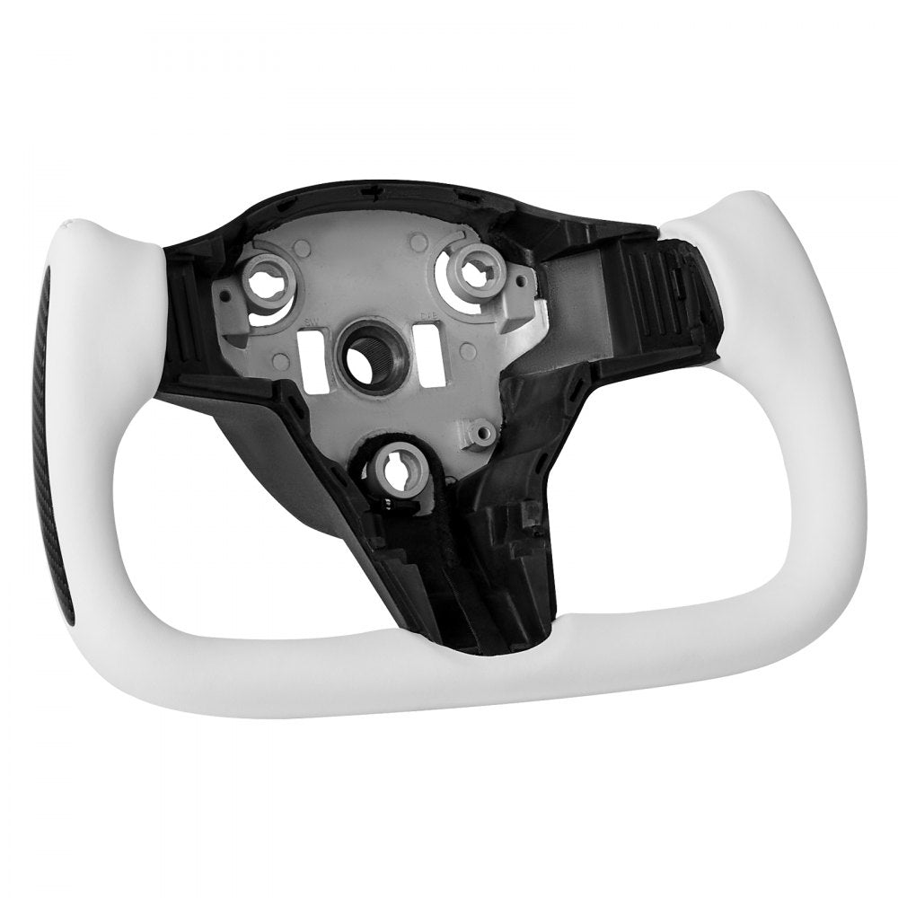 VEVOR Steering Wheel for 2016-2023 Tesla Model 3, Carbon Fiber Steering Wheel D-Shaped Flat-Bottom with Heating Function, Leather Grip with Non-Slip Texture, Accessories Replacement for Model 3, White