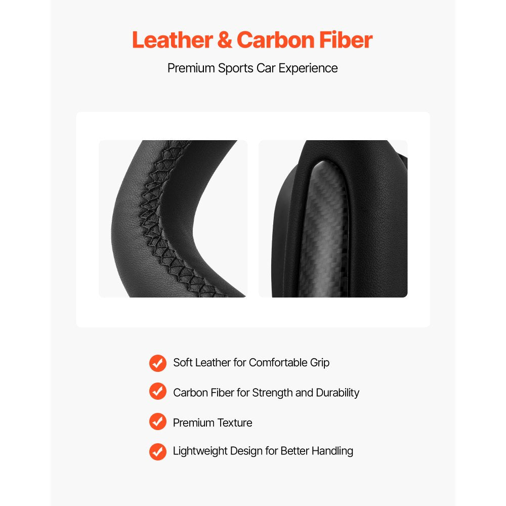 VEVOR Steering Wheel for 2016-2023 Tesla Model 3, Carbon Fiber Steering Wheel D-Shaped Flat-Bottom with Heating Function, Leather Grip with Non-Slip Texture, Accessories Replacement for Model 3, Black
