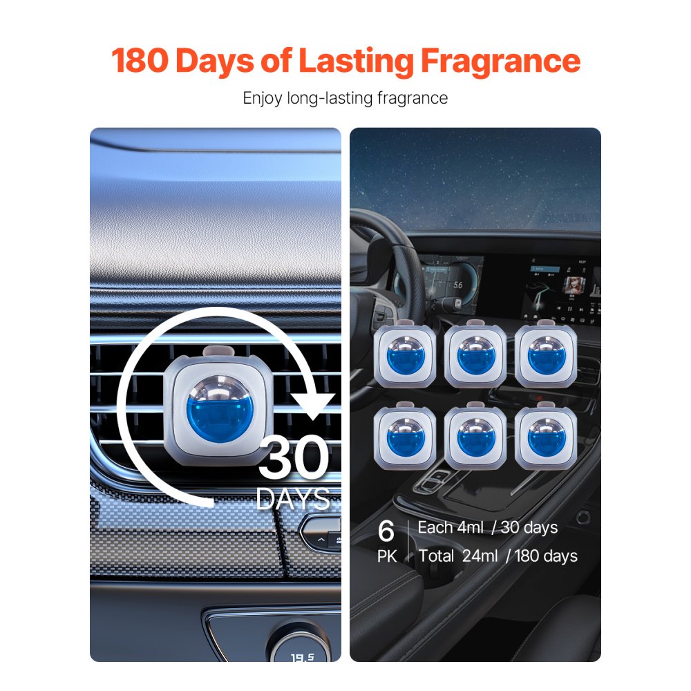 VEVOR Car Air Freshener, 6-Pack New Car Scent Vent Clips, 4ml Each, Long-Lasting Fragrance Up to 180 Days , Adjustable Intensity Air Fresheners for Vehicles, Compatible with Various Vehicle Vents