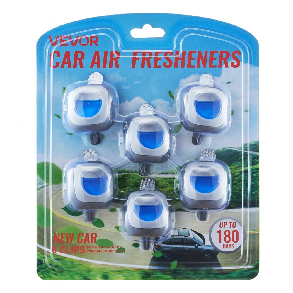 VEVOR Car Air Freshener, 6-Pack New Car Scent Vent Clips, 4ml Each, Long-Lasting Fragrance Up to 180 Days , Adjustable Intensity Air Fresheners for Vehicles, Compatible with Various Vehicle Vents