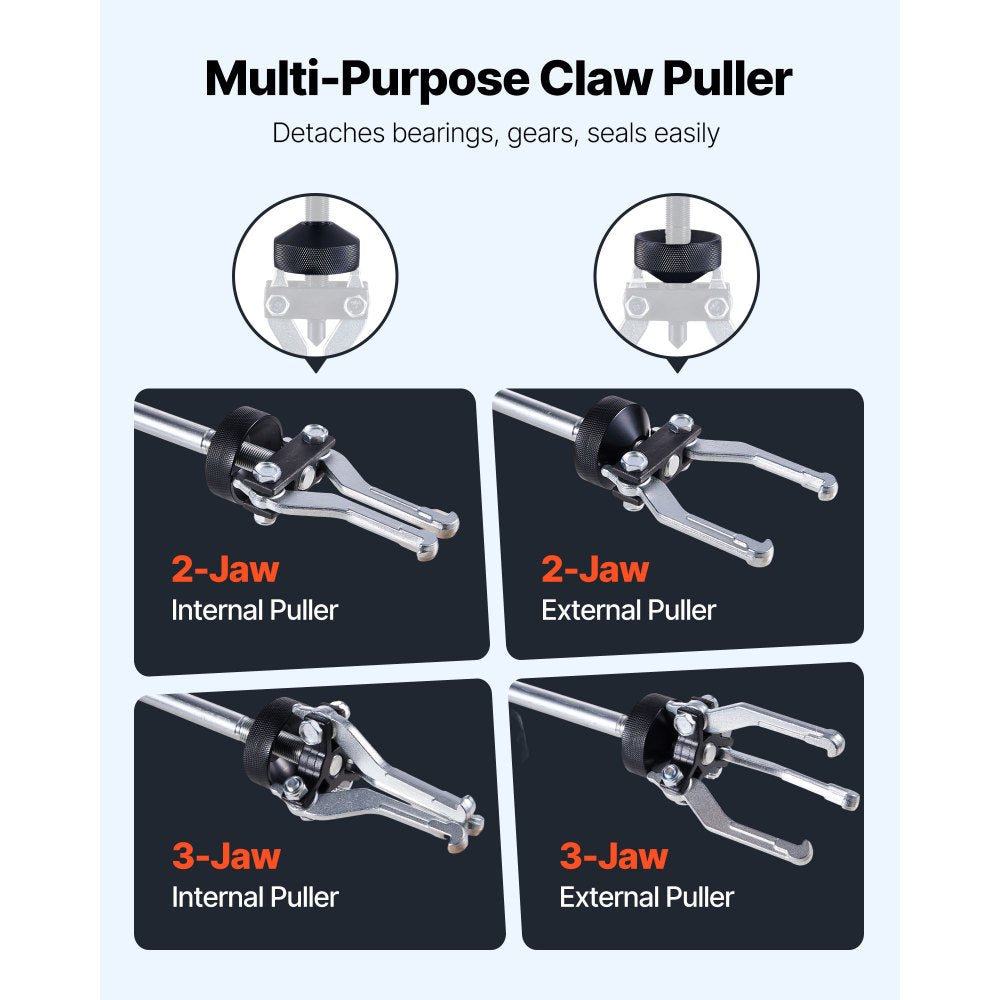 VEVOR 9-Way Slide Hammer Puller Set, 15PCS Front Wheel Hub Bearing Remover & Rear Wheel Axle Hub Dent Shaft Puller Tool Kit, Axle Bearing Puller Tool Kit and Slide Hammer Remover Set with Carry Box