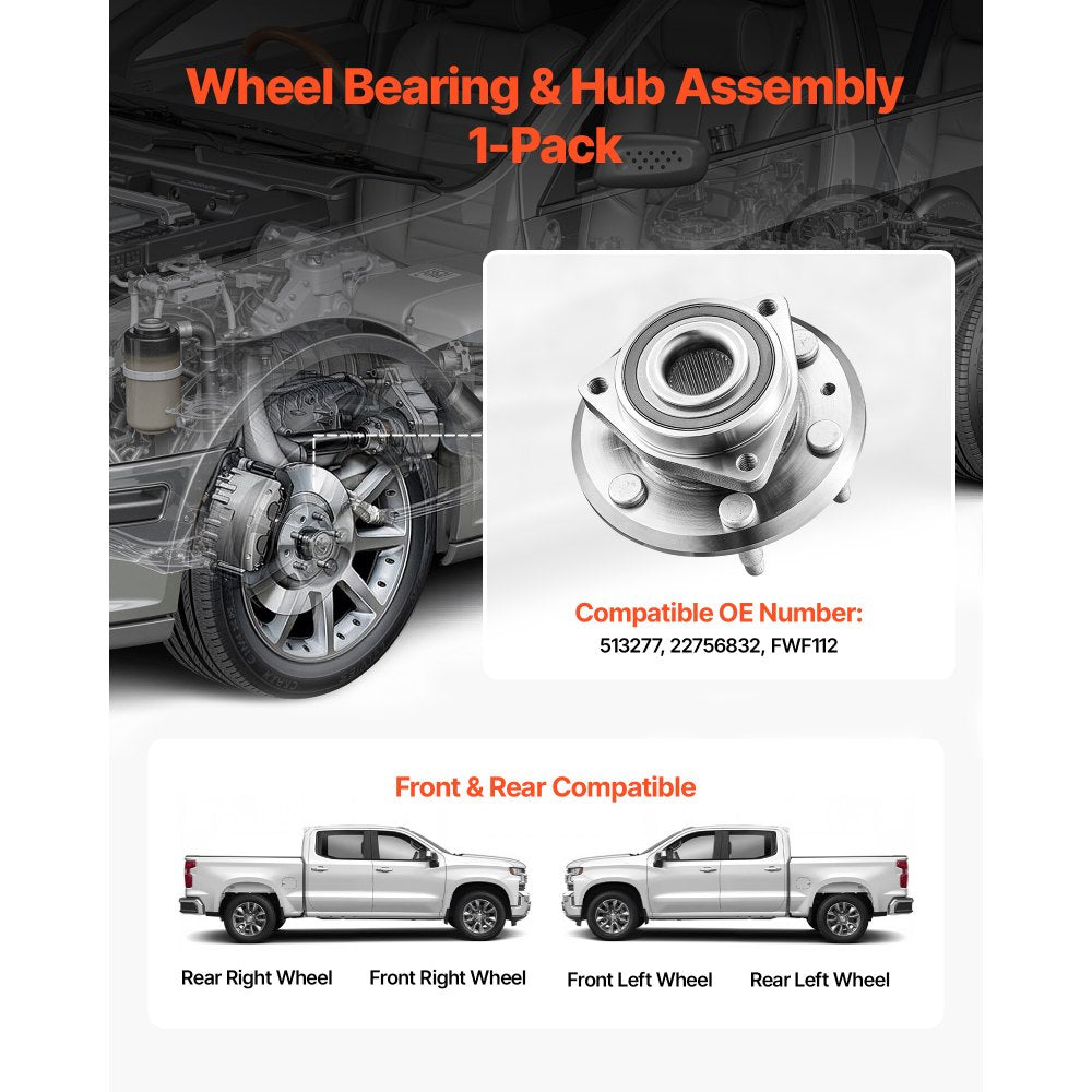 VEVOR Front/Rear Wheel Bearing & Hub Assembly Fit for 2016-2017 Chevy Traverse LS Sport Utility Buick Enclave Convenience Leather Premium GMC Acadia 4-Door OEM 513277, Wheel Bearing Hub Assembly Set