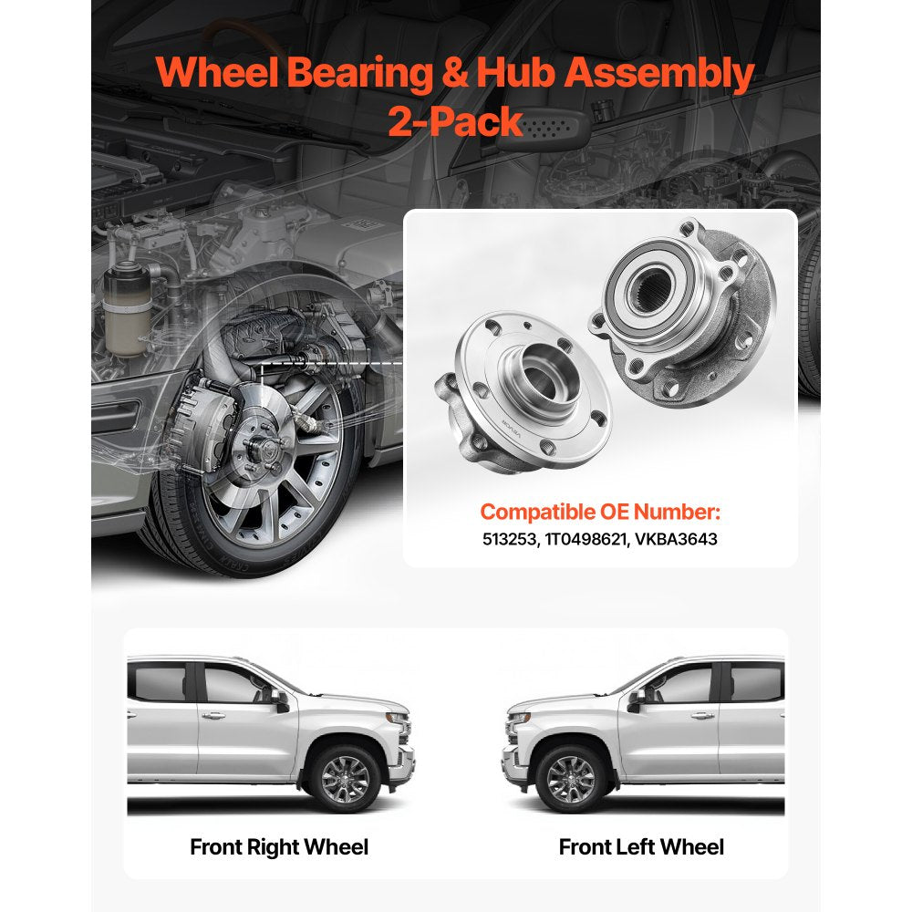 VEVOR 2PCS Front Wheel Bearing & Hub Assembly Fit for 2018 Audi Q3 Komfort Premium Plus Sport Utility 4-Door Volkswagen Beetle Coast Convertible 2-Door 2.0L OEM 513253, Wheel Bearing Hub Assembly Set