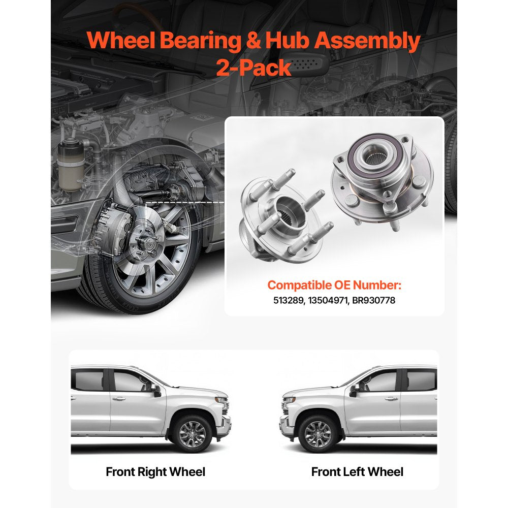 VEVOR 2PCS Front Wheel Bearing & Hub Assembly Fit for 2014-2016 Cadillac SRX Base Luxury Performance Premium Sport Utility 4-Door 3.6L OEM 513289, Wheel Bearing Hub Assembly Set, 13504971 BR930778