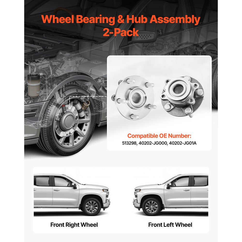 VEVOR 2PCS Front Wheel Bearing & Hub Assembly Fit for 2014-2015 Nissan Rogue Select S Sport Utility 2013 Advance 2012 Sentra SE-R Spec V Sedan 4-Door 2.5L OEM 513298, Wheel Bearing Hub Assembly Set