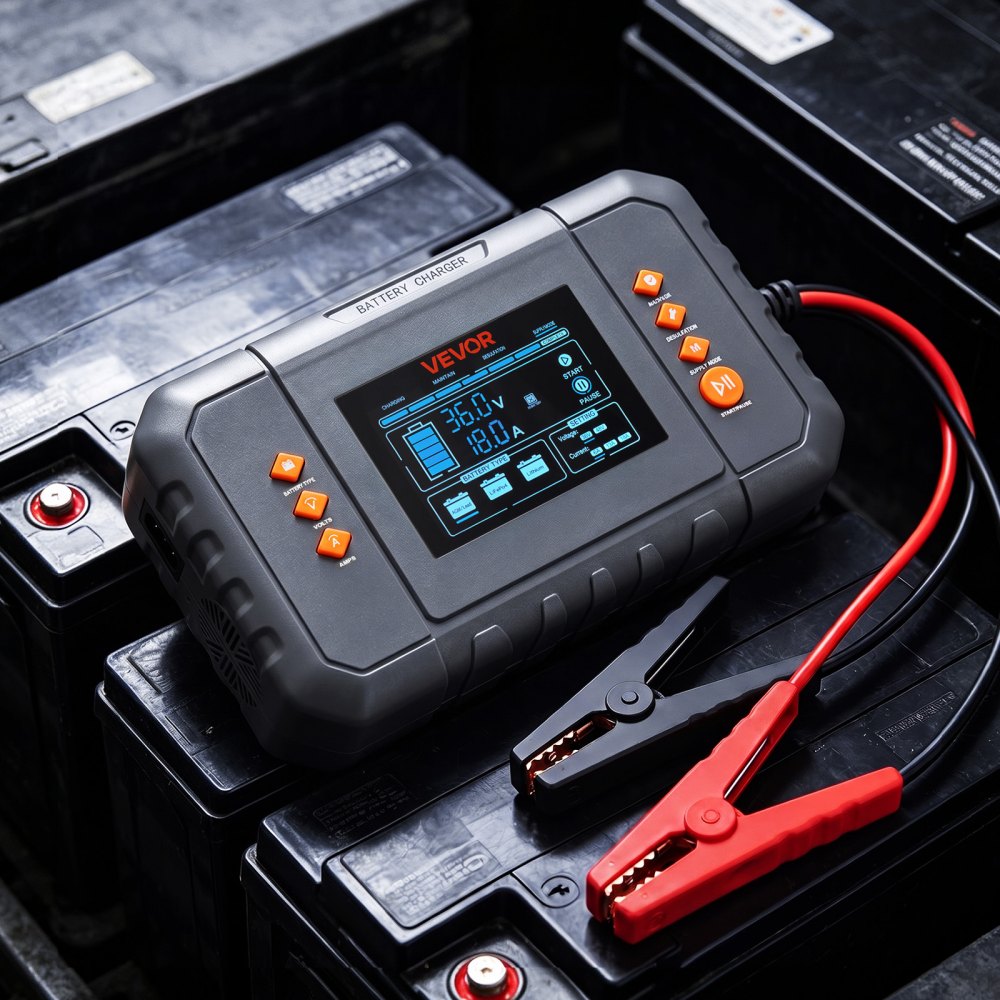 VEVOR Golf Cart Battery Charger 36V 18A and 48V 13A Smart Trickle Charger, for Lithium LiFePO4 Lead-Acid AGM/Gel/SLA Batteries, Plastic Shell, Multiple Protections, with LCD Display & Cooling Fan