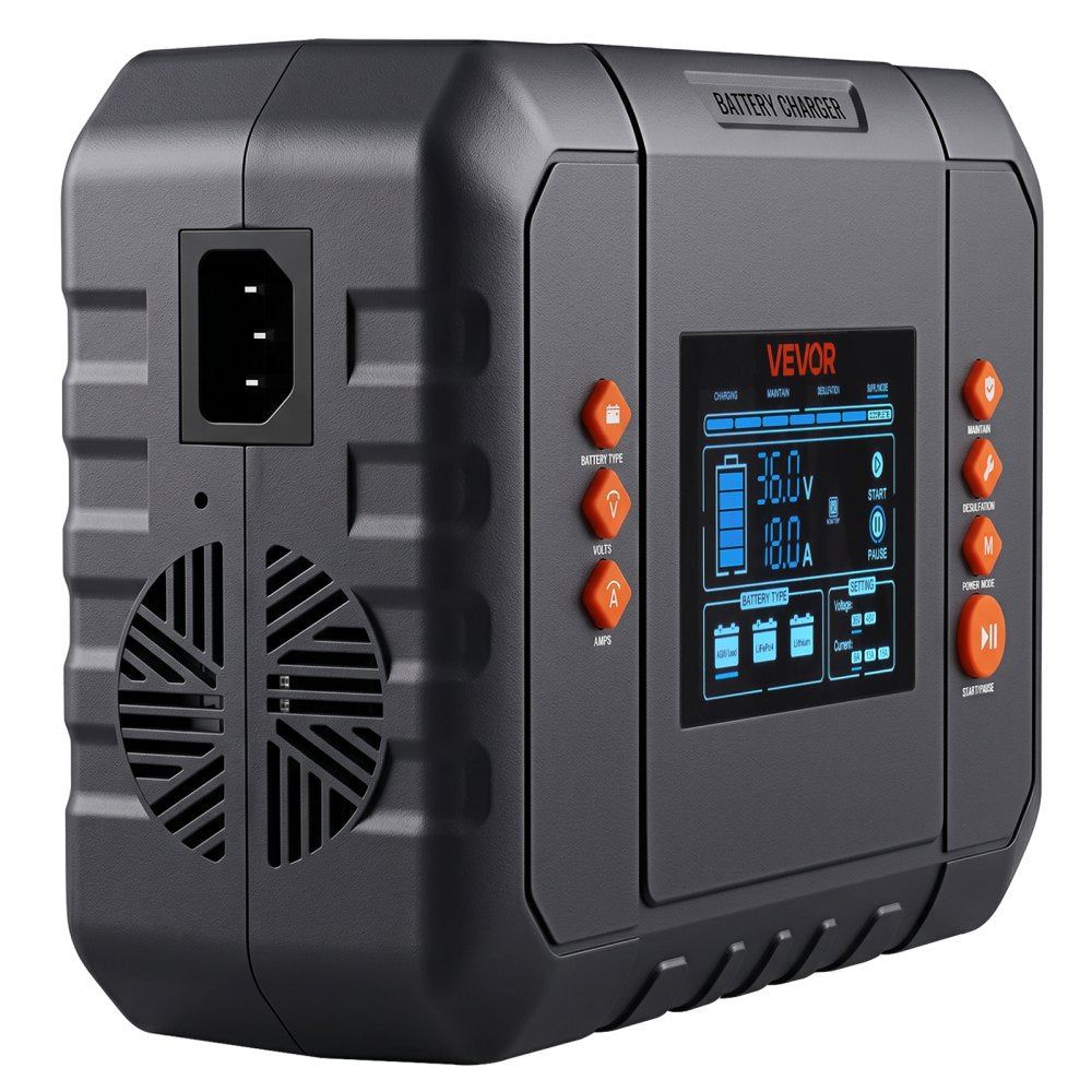 VEVOR Golf Cart Battery Charger 36V 18A and 48V 13A Smart Trickle Charger, for Lithium LiFePO4 Lead-Acid AGM/Gel/SLA Batteries, Plastic Shell, Multiple Protections, with LCD Display & Cooling Fan