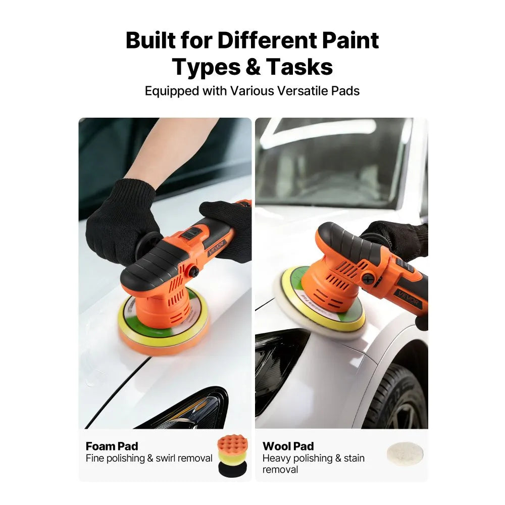 VEVOR Car Buffer Polisher, 6-Inch Dual Action Polisher Buffer Waxer, 650W 6 Variable Speeds 2000-6800RPM Random Orbital Polisher Kit for Cars Detailing, Waxing, Polishing
