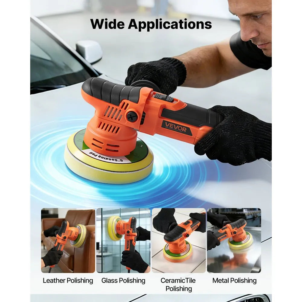 VEVOR Car Buffer Polisher, 6-Inch Dual Action Polisher Buffer Waxer, 650W 6 Variable Speeds 2000-6800RPM Random Orbital Polisher Kit for Cars Detailing, Waxing, Polishing