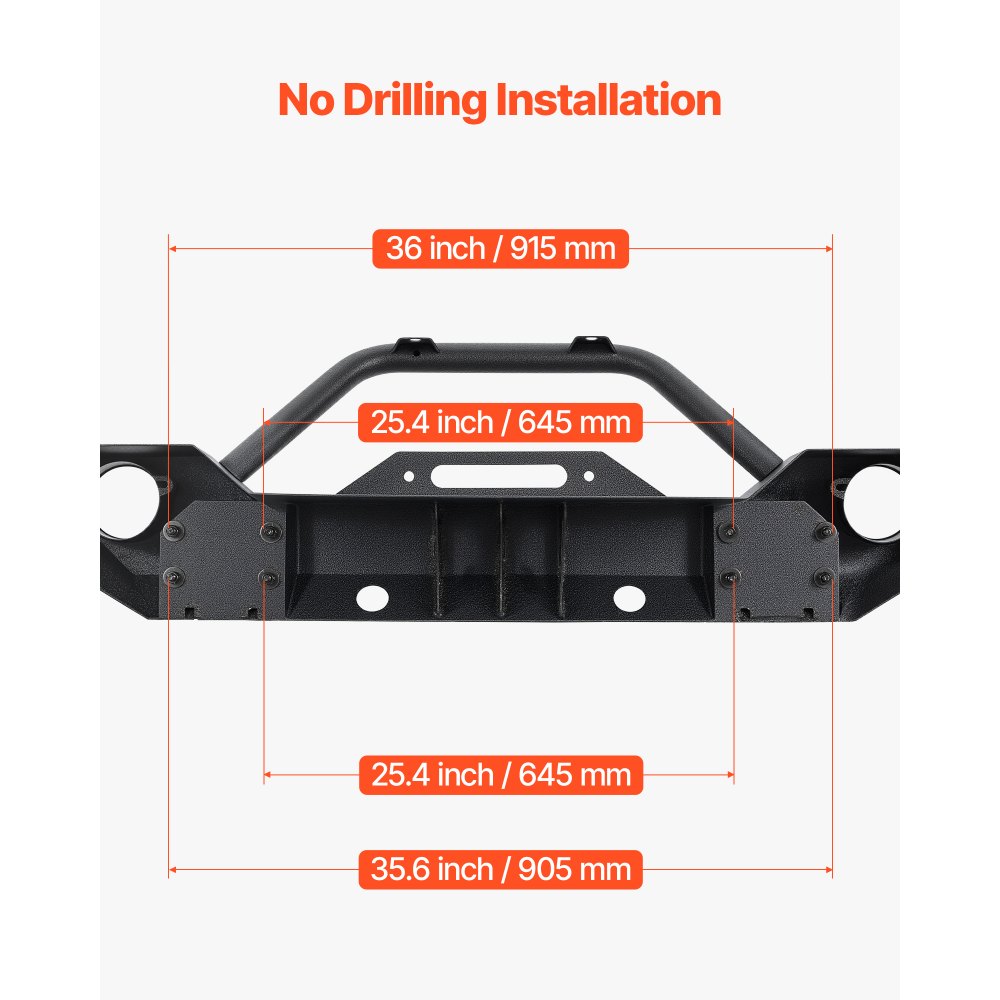 VEVOR Front Bumper Compatible with 2007-2018 Wrangler JK/JKU - with Winch Plate, D-Ring Mounts & Fog Light Housing, Heavy-Duty Steel Front Bumper with E-Coating