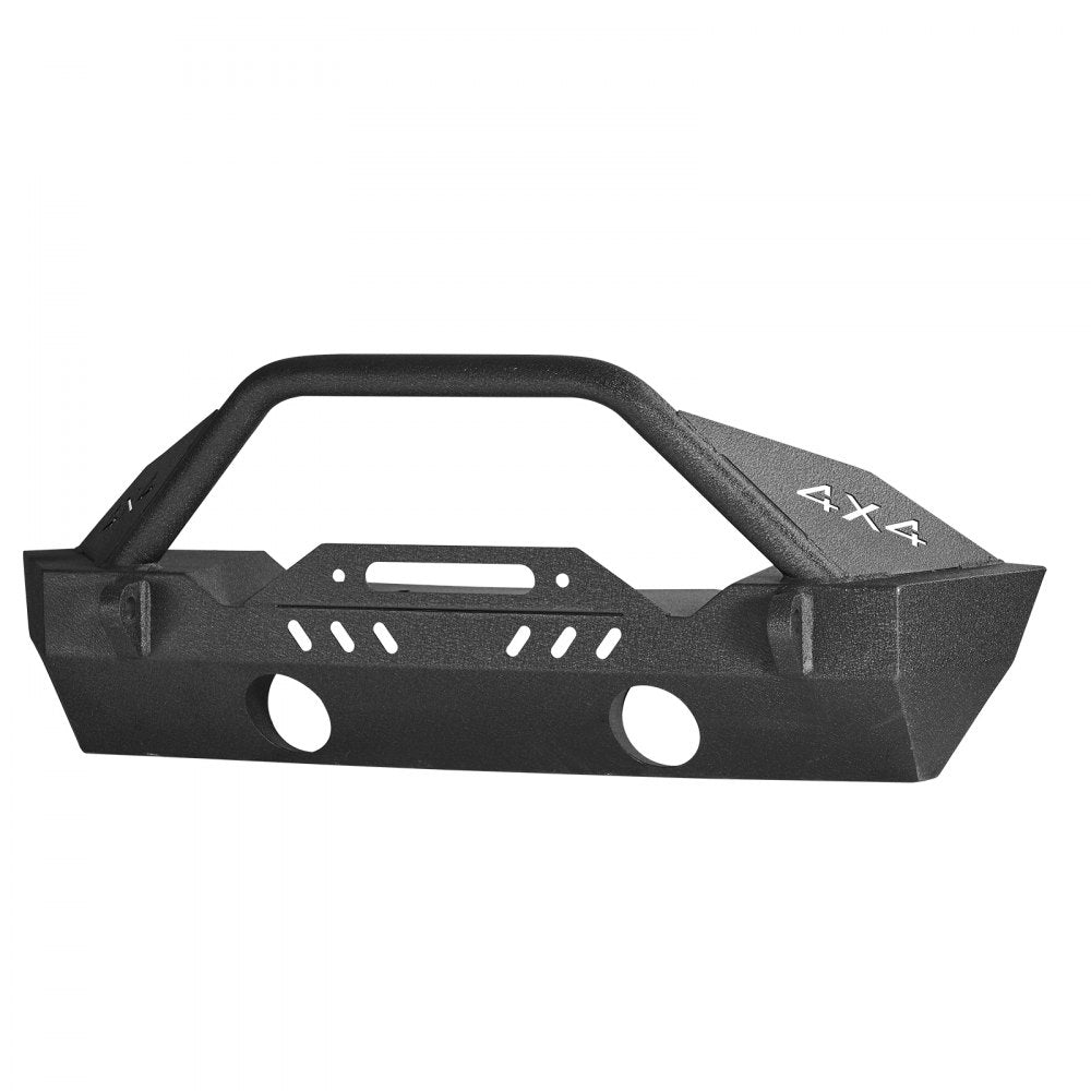 VEVOR Front Bumper Compatible with 2018-2024 Jeep Wrangler JL JLU & Gladiator JT, Heavy-Duty Steel Front Bumper with Winch Plate, D-Ring Mounts & Fog Light Housing