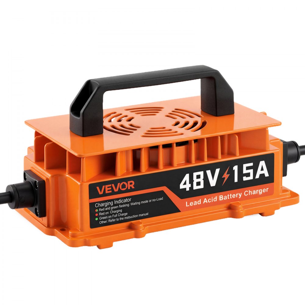 VEVOR Golf Cart Battery Charger 48V 15A Yamaha G29 Drive 3-Pin Leaf Plug, Only for Lead Acid Battery, Aluminum Alloy Shell, Trickle Charging, LED Indicator Light, with Cooling Fan, IP67 Waterproof