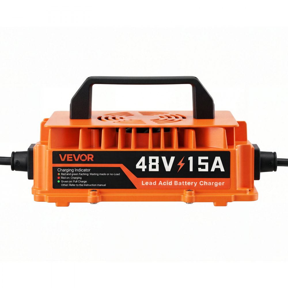 VEVOR Golf Cart Battery Charger 48V 15A Club Car Charger 3-Pin Round Plug, Only for Lead Acid Battery, Aluminum Alloy Shell, Trickle Charging, LED Indicator Light, with Cooling Fan, IP67 Waterproof