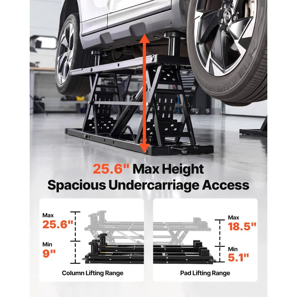 VEVOR Portable Car Lift, 5000 lbs Capacity, Heavy Duty Quick Lift with 25.6" Max Height, Pneumatic Pump, Wheels, 4 Rubber Pads & 4 Lifting Columns for Cars, Compact SUVs, Mini Trucks, Garage or Shop