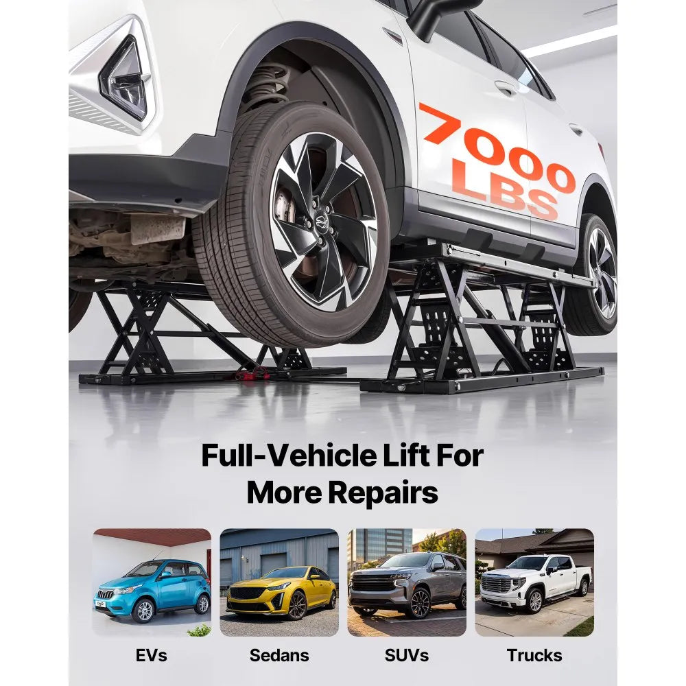 VEVOR Portable Car Lift, 7000 lbs Capacity, Heavy Duty Steel Truck Lift with 26.8" Max Height, Pneumatic Pump, Wheels, 4 Rubber Pads & 4 Lifting Columns for Cars, SUVs, Trucks, Home Garage or Shop Use