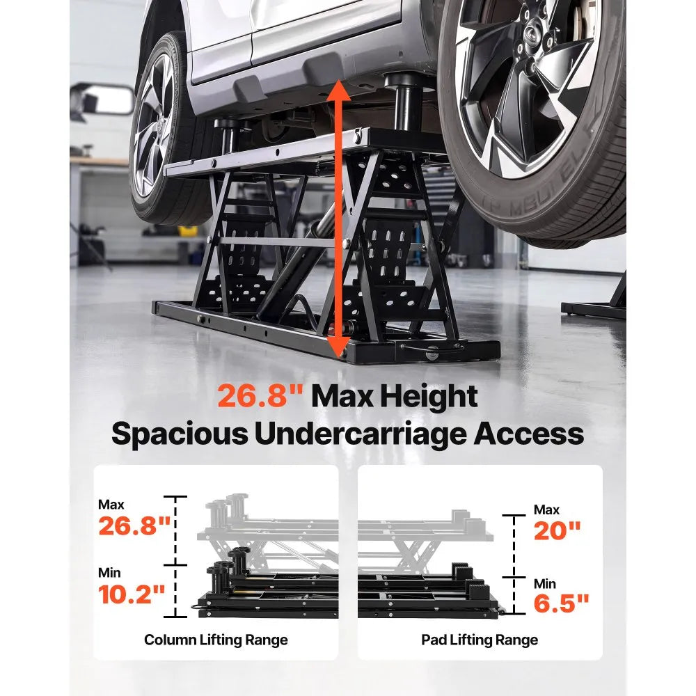 VEVOR Portable Car Lift, 7000 lbs Capacity, Heavy Duty Steel Truck Lift with 26.8" Max Height, Pneumatic Pump, Wheels, 4 Rubber Pads & 4 Lifting Columns for Cars, SUVs, Trucks, Home Garage or Shop Use