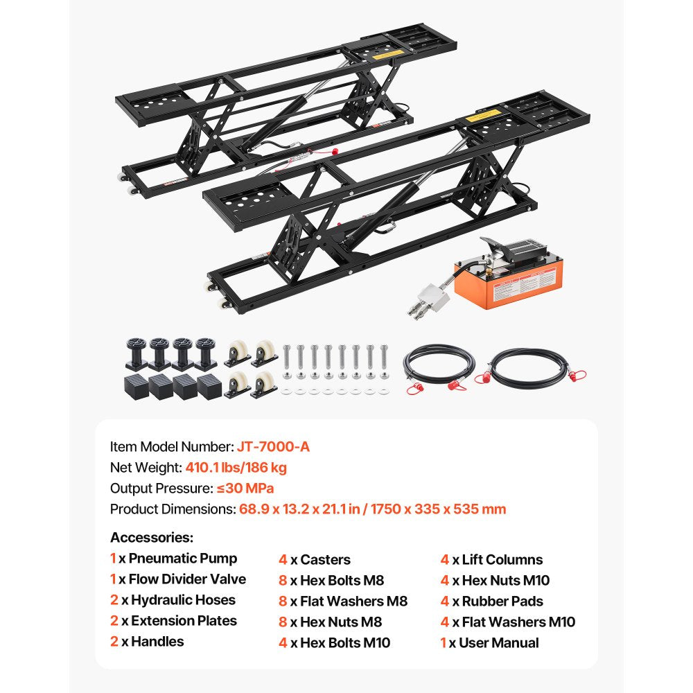 VEVOR Portable Car Lift, 7000 lbs Capacity, Heavy Duty Steel Truck Lift with 26.8" Max Height, Pneumatic Pump, Wheels, 4 Rubber Pads & 4 Lifting Columns for Cars, SUVs, Trucks, Home Garage or Shop Use