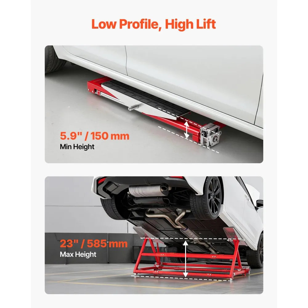 VEVOR Portable Car Lift, 4400 lbs Capacity, Heavy Duty Steel Quick Lift with 23" Max Height, Adjustable Width and Wheels, Manual Lifting for Cars, Compact SUVs, Mini Trucks, Home Garage or Shop Use