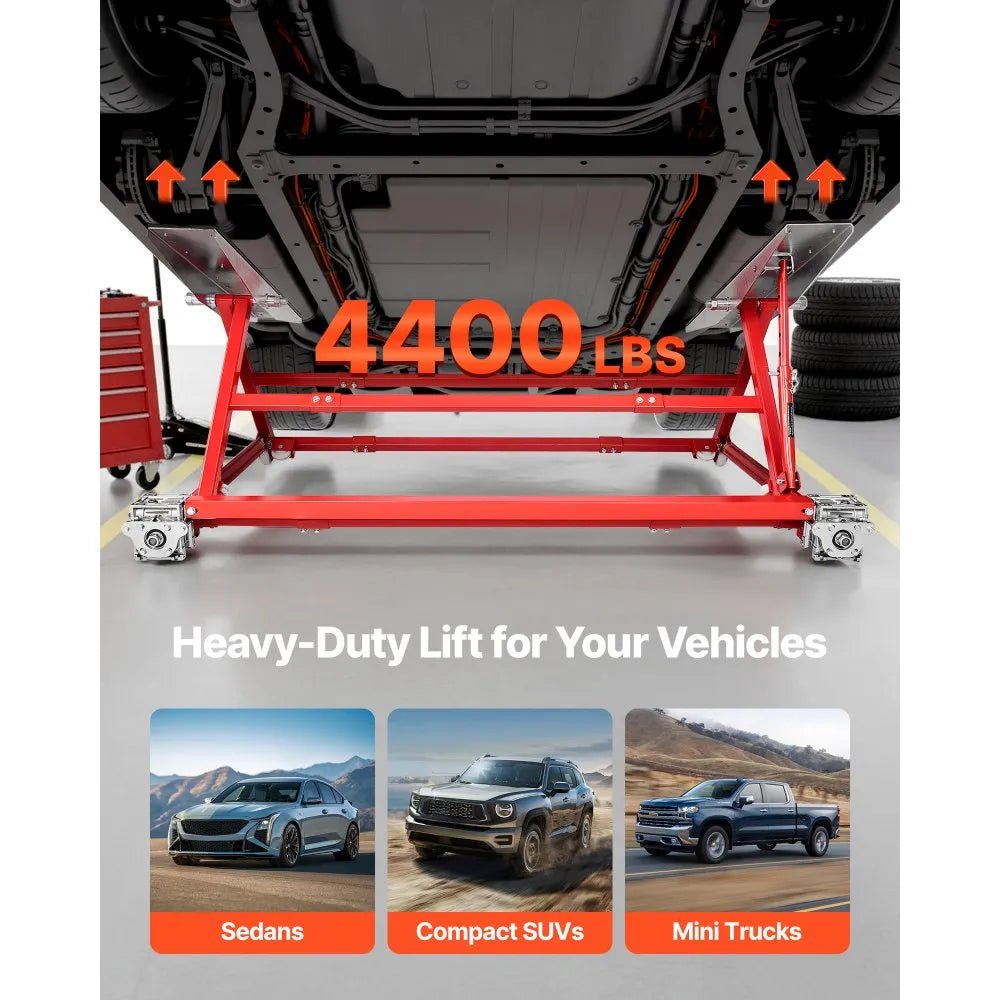 VEVOR Portable Car Lift, 4400 lbs Capacity, Heavy Duty Steel Quick Lift with 23" Max Height, Adjustable Width and Wheels, Manual Lifting for Cars, Compact SUVs, Mini Trucks, Home Garage or Shop Use