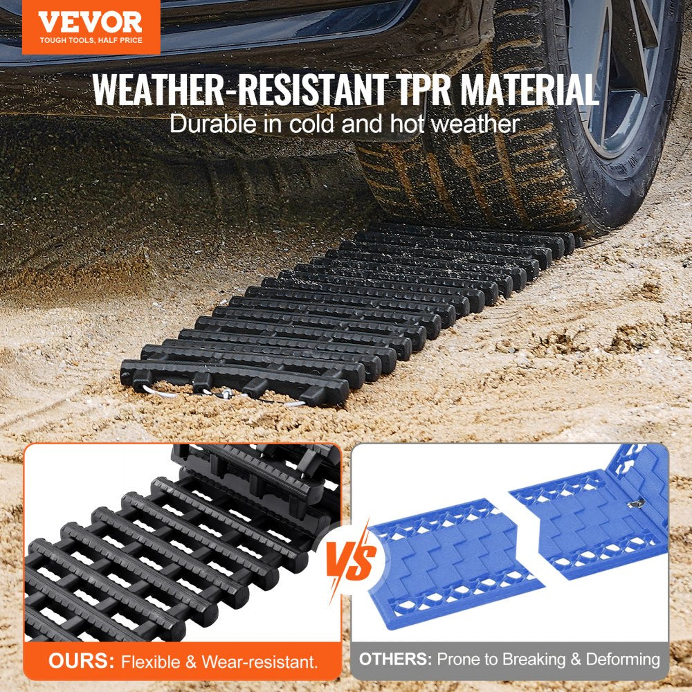 VEVOR 7 TON Traction Boards with TPR Material, Recovery Boards for Off-road Vehicles/Cars/Pickups/SUVs/RVs, Pair Tire Traction Mats on Snow, Sand, Mud and Loose Terrain, Storage Bags, Short, Black