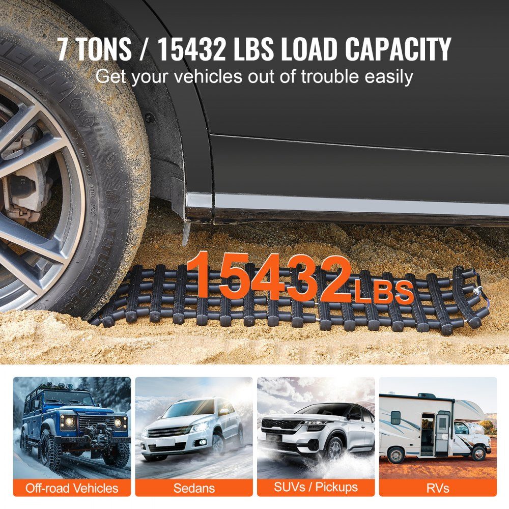 VEVOR 7 TON Traction Boards with TPR Material, Recovery Boards for Off-road Vehicles/Cars/Pickups/SUVs/RVs, Pair Tire Traction Mats on Snow, Sand, Mud and Loose Terrain, Storage Bags, Short, Black