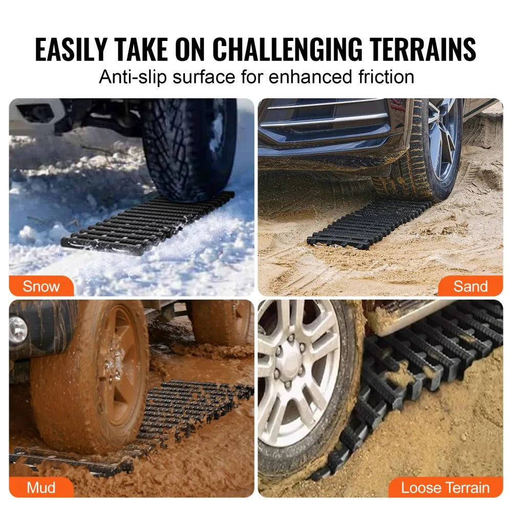 VEVOR 7 TON Traction Boards with TPR Material, Recovery Boards for Off-road Vehicles/Cars/Pickups/SUVs/RVs, Pair Tire Traction Mats on Snow, Sand, Mud and Loose Terrain, Storage Bags, Short, Black