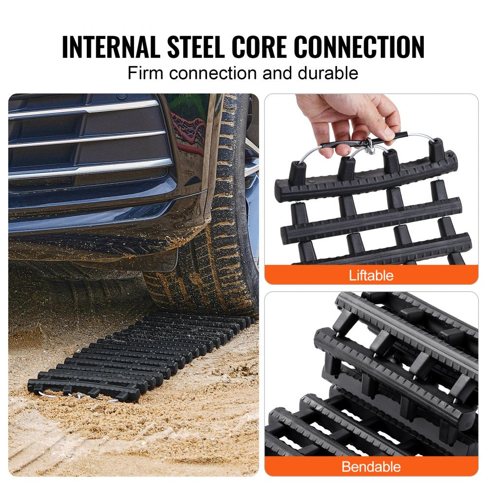 VEVOR 7 TON Traction Boards with TPR Material, Recovery Boards for Off-road Vehicles/Cars/Pickups/SUVs/RVs, Pair Tire Traction Mats on Snow, Sand, Mud and Loose Terrain, Storage Bags, Short, Black