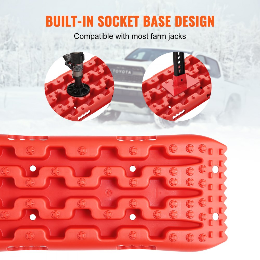 VEVOR 10 TON Traction Boards with PP Material, Recovery Boards for Off-road Vehicles/Cars/Pickups/SUVs/RVs, Pair Tire Traction Mats on Snow, Sand, Mud and Loose Terrain, Storage Bag, Short, Red
