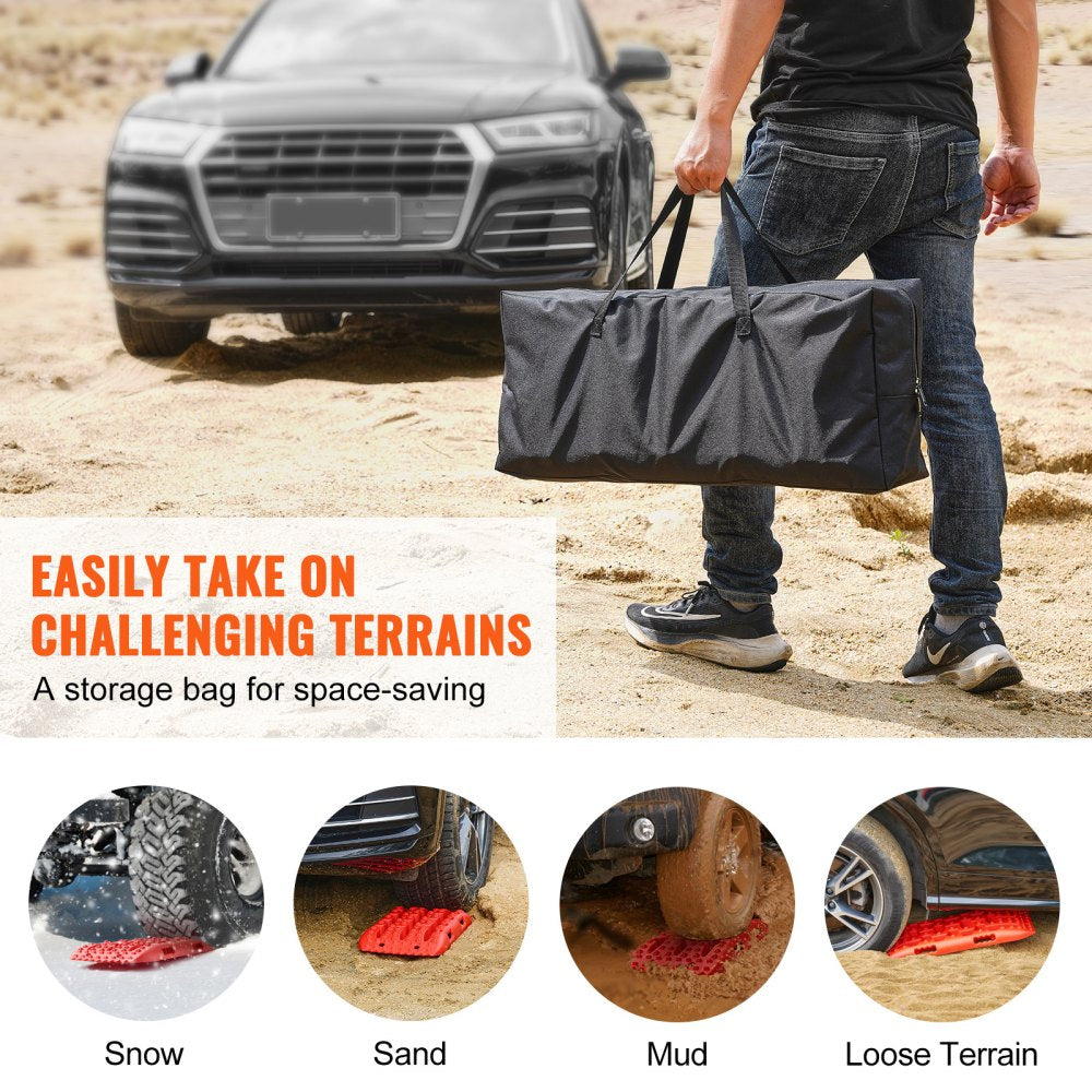 VEVOR 10 TON Traction Boards with PP Material, Recovery Boards for Off-road Vehicles/Cars/Pickups/SUVs/RVs, Pair Tire Traction Mats on Snow, Sand, Mud and Loose Terrain, Storage Bag, Short, Red