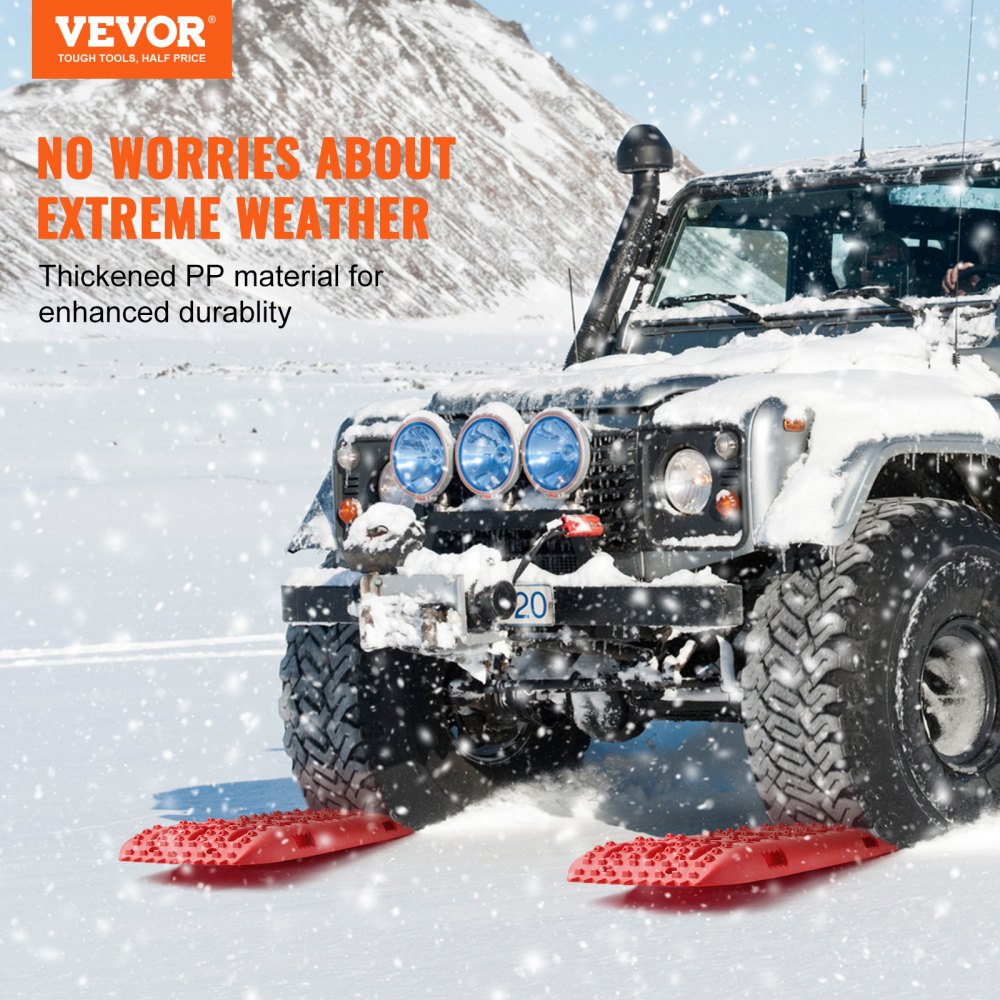 VEVOR 10 TON Traction Boards with PP Material, Recovery Boards for Off-road Vehicles/Cars/Pickups/SUVs/RVs, Pair Tire Traction Mats on Snow, Sand, Mud and Loose Terrain, Storage Bag, Long, Red
